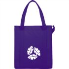 Purple tote bag with white leaf design in the center.