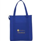 Blue tote bag with Manheim Cleveland logo in gold text.