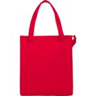A plain red tote bag with handles against a white background.