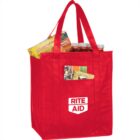 Red Rite Aid tote bag filled with groceries, including a Lunchables box.