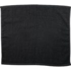 A square black terry cloth towel with a thin border.
