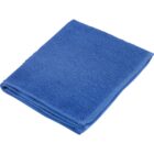 A folded blue towel on a white background.