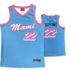 Ladies Sublimated Singlet: blue with pink trim, Mami 22 front, UGLYFANS 22 back.