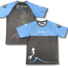 Gray and blue Men’s Sublimated Tee Shirts with mermaid graphics and Mermaid Construction text.