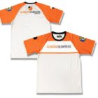 White/orange Men’s Sublimated Tee Shirt with “CLASSIC QUARTERS” text front and back.