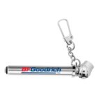 Chrome tire pressure gauge keychain with BFGoodrich Tires logo printed on the side.