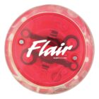 A red and white yo-yo with the word Flair on its side, viewed from above.