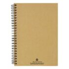 A brown spiral notebook made from recycled material.