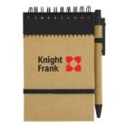 Brown spiral notebook with a matching pen attached, featuring the logo Knight Frank.
