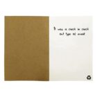 Open greeting card with brown cover. The inside right page has text that reads, It was a check in check out type of event next to a small recycling symbol in the bottom right corner.