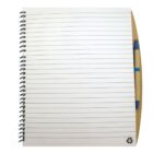 Spiral notebook with lined pages and a pen tucked inside.