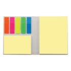 Colorful sticky notes and tabs in an open booklet layout.