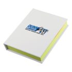 White notepad holder with Dunn Lumber logo and yellow paper.