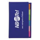 Blue NB Tel notebook with colorful tabs and white text.