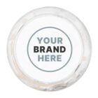 Round white lid with YOUR BRAND HERE text in the center, seen from above.