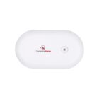 White oval electronic device with a button and red logo reading CompanyName.