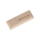 Wooden USB drive with REMUS engraved on the top.