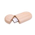 Wooden USB flash drive with rounded removable cap.