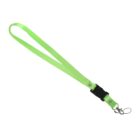 A neon green lanyard with a detachable black buckle and a metal clip at the end. The lanyard is laid out flat on a white background.