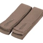 Two folded brown straps with stitched detailing, placed side by side on a white background.