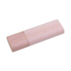 Wooden USB flash drive with a removable cap, light brown in color.