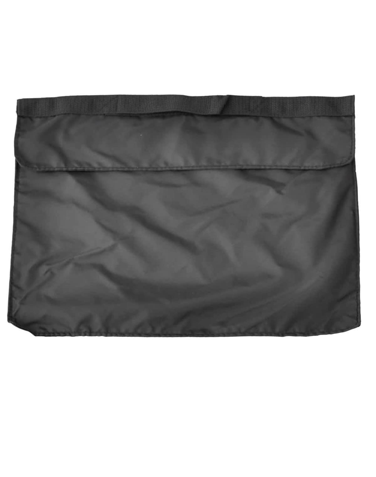 Black, rectangular fabric pouch with a flap closure.