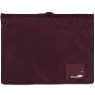 Dark maroon fabric pouch with a small pocket on the bottom right.