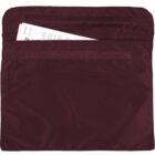 Purple fabric document pouch with papers inside.