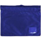 Blue padded envelope with a small transparent pocket on the lower right corner.