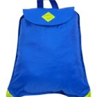 Blue backpack with green accent on the flap and corners.