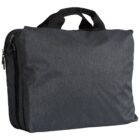 Black laptop bag with handles and zippered pockets.