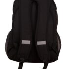 Black backpack with padded straps and side mesh pockets.