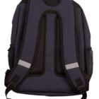 Dark-colored backpack with padded, black mesh shoulder straps and reflective accents.