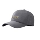 Gray baseball cap with BOSS in gold lettering and a perforated back panel.