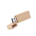 Wooden USB flash drive with its cap removed, showing the connector.