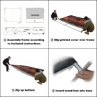 Instructions for assembling a frame with a printed cover are shown step-by-step.