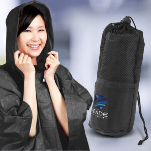 Custom-Branded Poncho in black with company logo