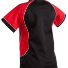 Short-sleeve black and red sports shirt, rear view.