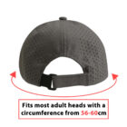 Back view of a perforated gray baseball cap with adjustable strap.