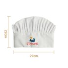 White chef hat with a logo and dimensions: 22cm tall, 27cm wide.