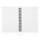 An open spiral-bound notebook with lined pages is displayed. Each page has space for a date at the top. The notebook is positioned against a plain white background.