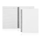 Two spiral-bound notebooks on a white background. One is closed with a blank white cover, and the other is open, showing lined pages with the word Date at the top of each page.