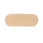 Oval-shaped wooden webcam cover with a small hole for sliding mechanism.