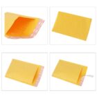 Four promotional yellow padded envelopes, two open and two sealed, on a white background.