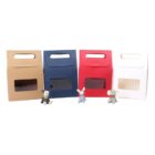 Four colorful gift bags with clear windows, each with a small mouse figurine in front.