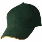 Green baseball cap with a yellow trim on the brim.
