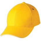 Yellow baseball cap with a curved brim and metal rivet detail on the side.