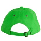 Green baseball cap viewed from the back, featuring an adjustable strap.
