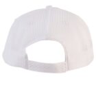 Back view of a white baseball cap with an adjustable strap.