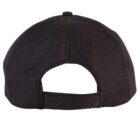 Back view of a black baseball cap with an adjustable strap and textured fabric.